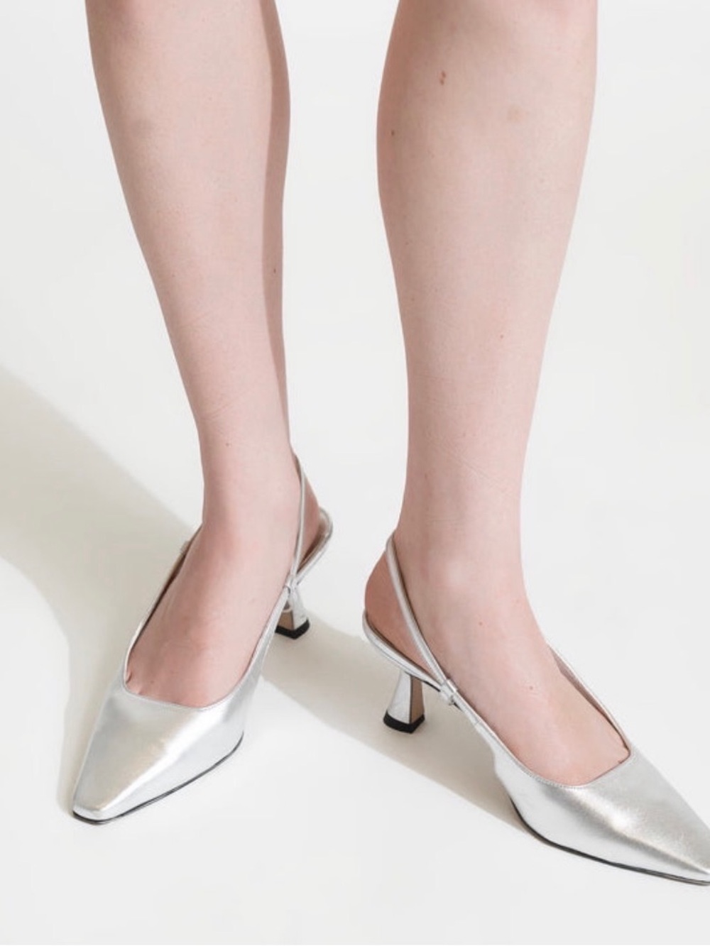 Pointed Slingback Kitten Heels in Silver Maguire Bahia